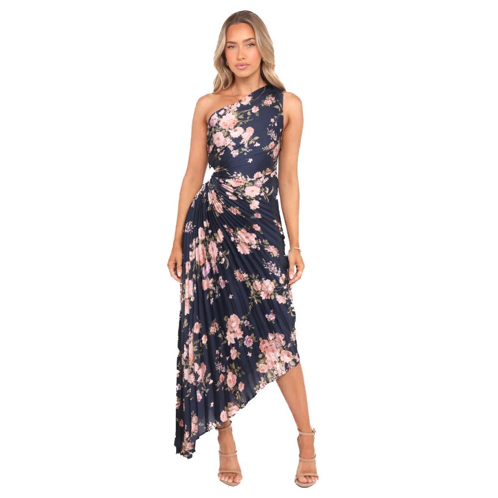 Petal & Pup Pleated Navy Floral One Shoulder Kleo Maxi Dress Size S - Picture 14 of 14
